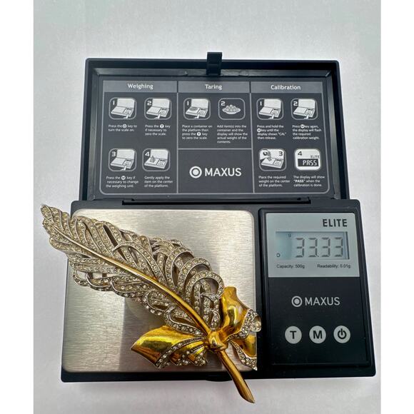 Vintage 1940s Retro Modern Two-Tone Rhinestone Plume Brooch - Picture 7 of 9